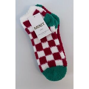 Mixit Cozy Low Cut Red Checker Fuzzy Socks 2 Pair Shoe Size 4-10